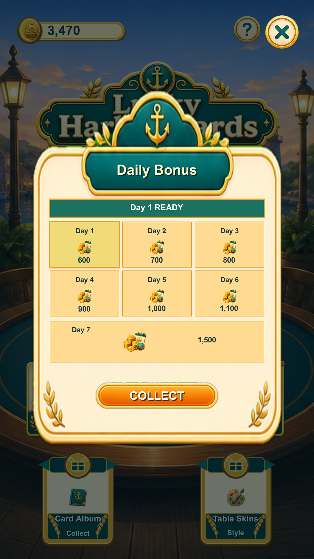 Lucky Harbor Cards gameplay screen
