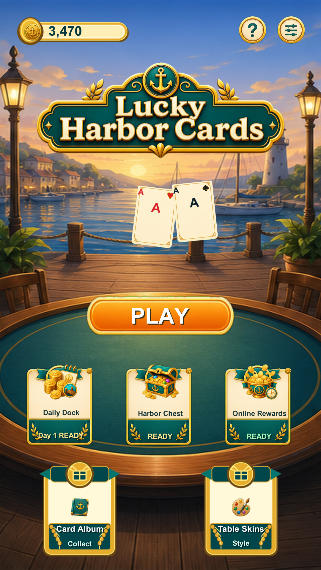 Lucky Harbor Cards home screen