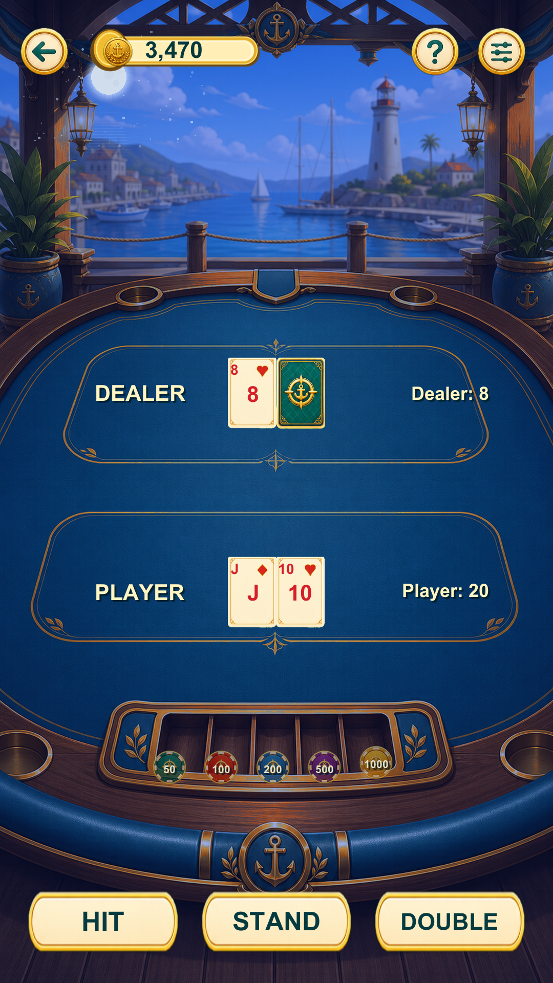 Lucky Harbor Cards result screen